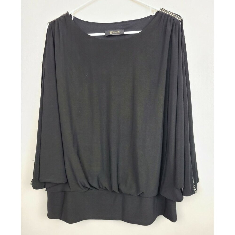 Bali Womens Blouse Top Large Black Dolman Cold Shoulder Rhinestone Whimsygoth